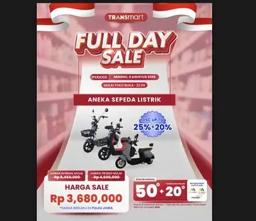Transmart Gelar "Full Day Sale" 9 Agustus 2026, Sajikan Diskon Sepeda Listrik dan Lainnya