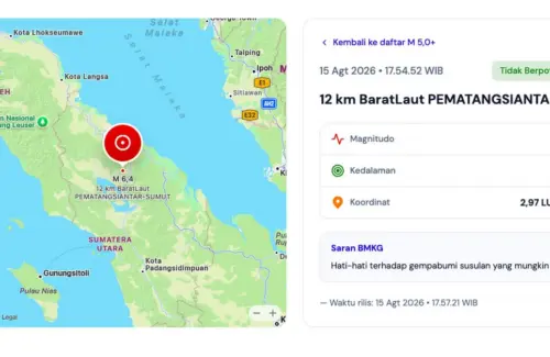 Gempa M6,4 Guncang Pematangsiantar, Getaran Terasa Hingga Berbagai Wilayah